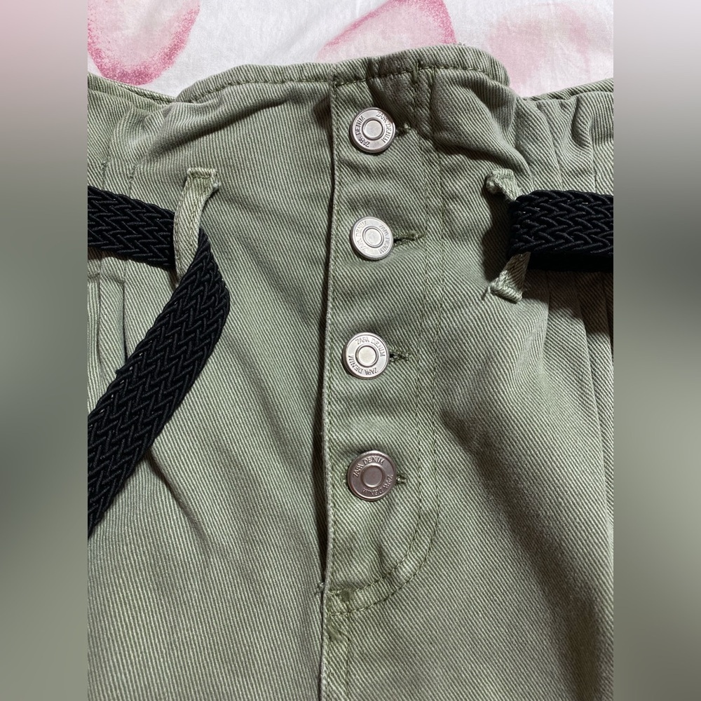 Zara High Waist Paper Bag Belted Buttoned Western Boho Jean Shorts Size XS - Picture 5 of 10